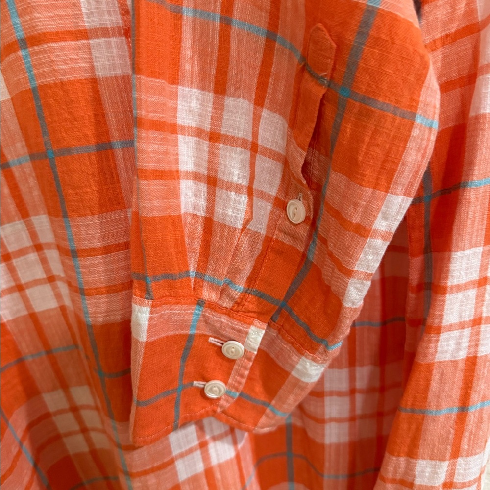 J. Crew Women Gauzy Popover Button Down in Orange Plaid Shirt Size 12 - Picture 6 of 13